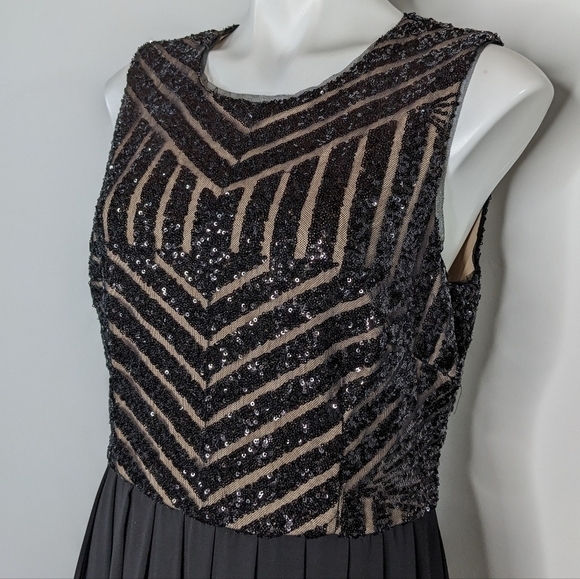 Xscape black tan sequin & chiffon maxi dress gown 14 - Picture 3 of 11